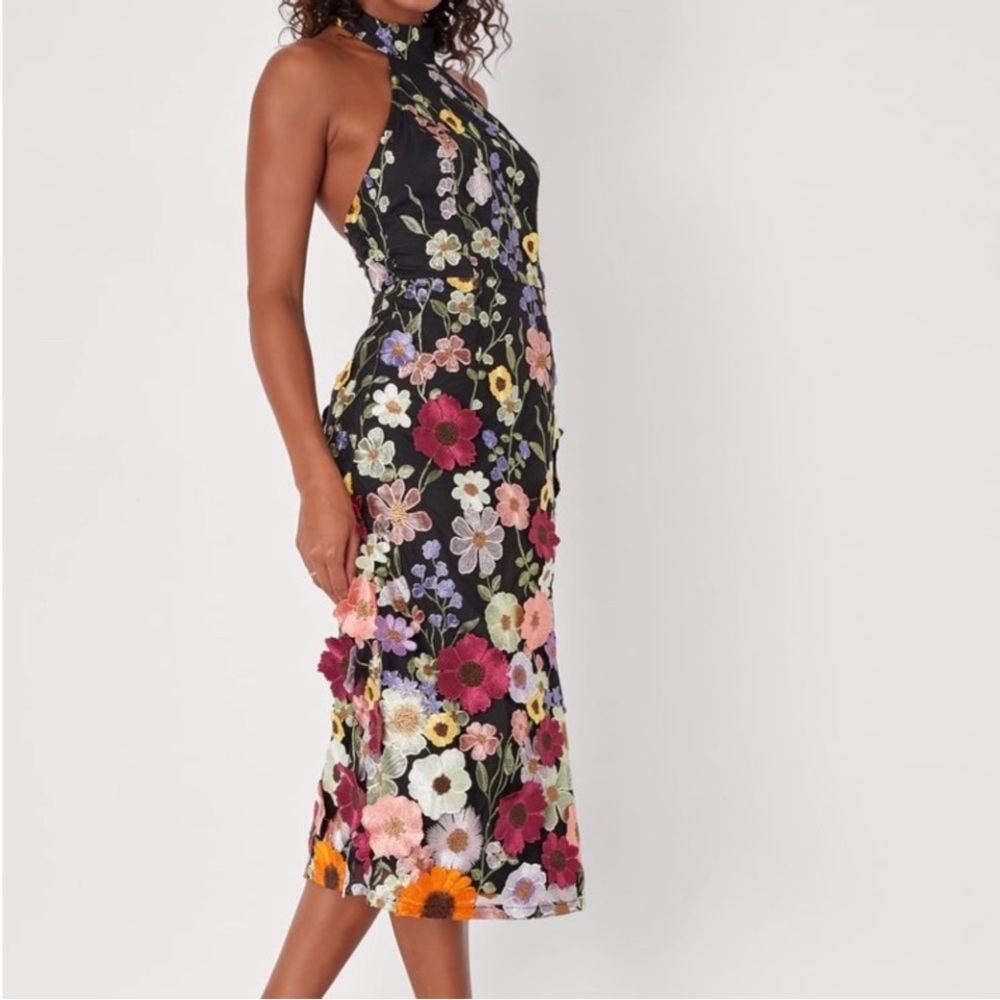 Lulu's Black Floral Embroidered Midi Dress